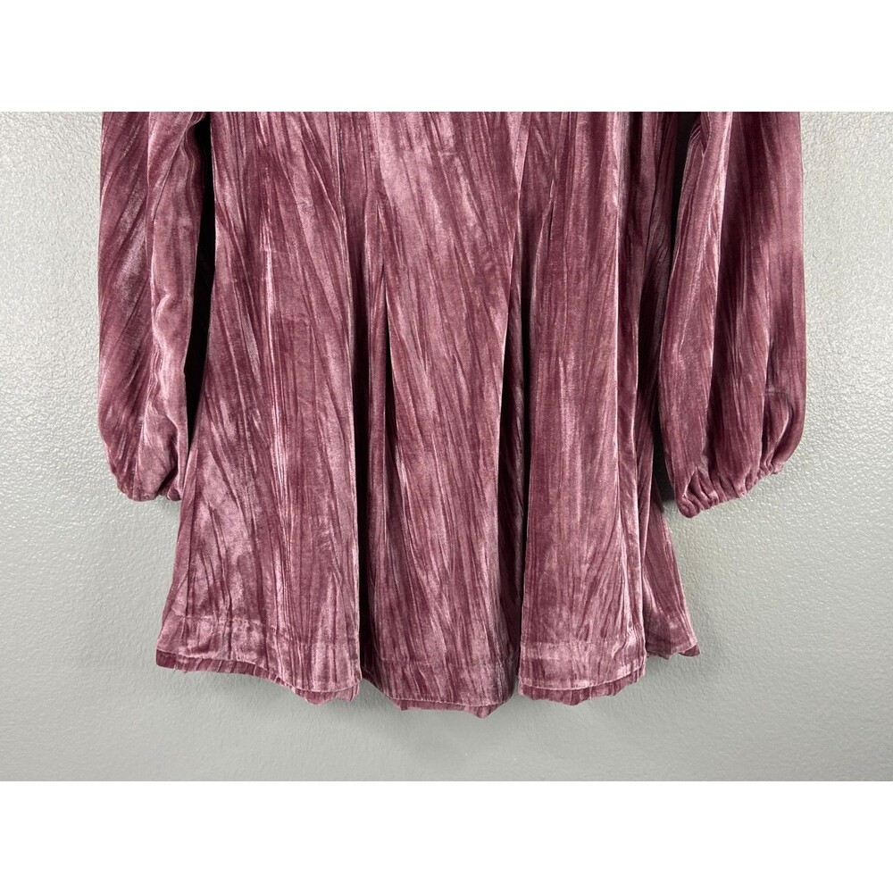 Very J Women Large Velvet Feel Short Dress Pink Tie Neck Party Casual - Picture 3 of 8